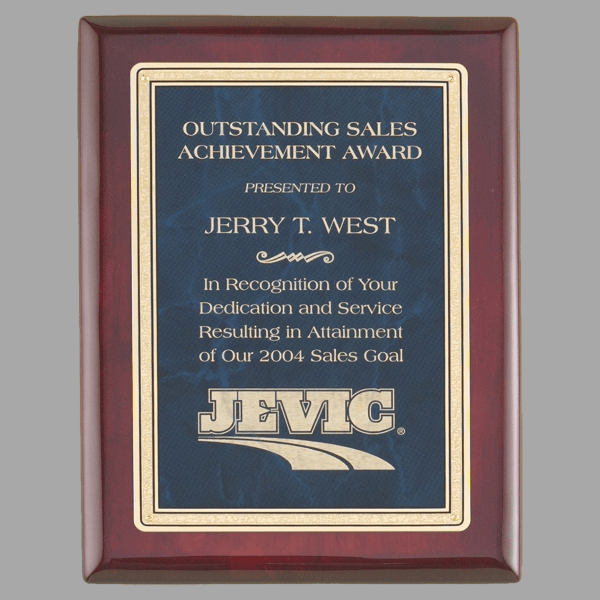 7" x 9" Rosewood Piano Plaque w/ Sapphire Marble/Gold – item P4140
