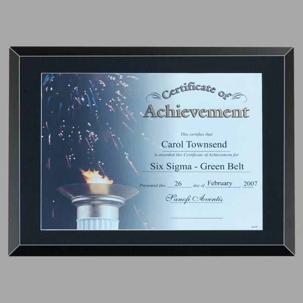 11" x 14"-holds 8.5" x 11" Black Glass Certificate Plaque – item P4190