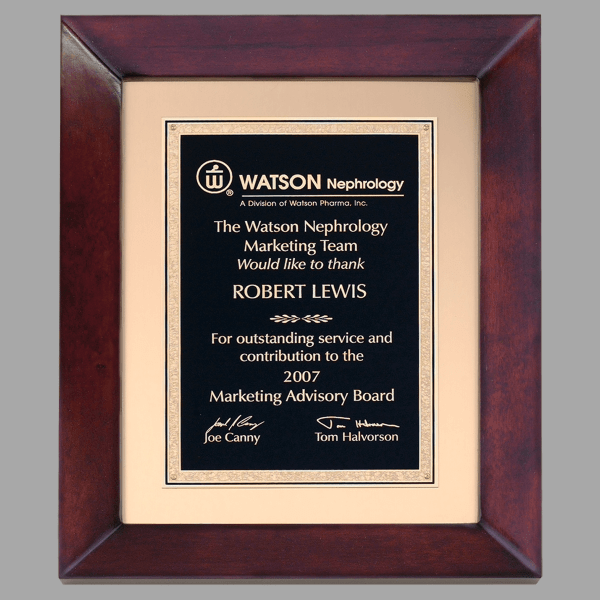 12" x 15" Cherry Frame wtih Gold Metal Background Plaque – item P4270