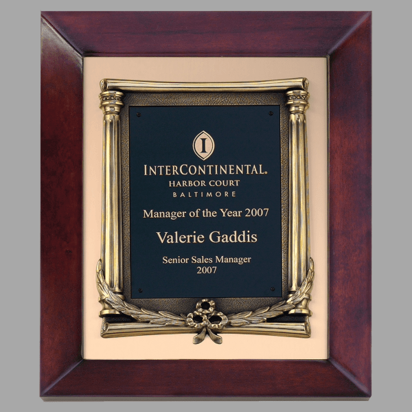 12" x 15" Cherry Frame w/ Bronze Finished Metal on a Plaque – item P4275