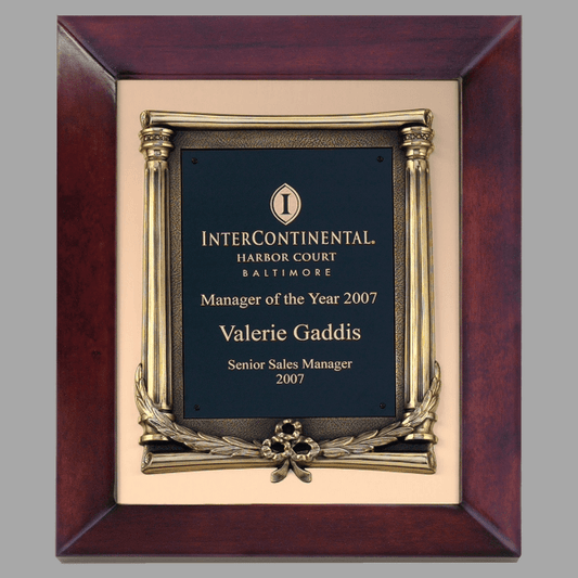 12" x 15" Cherry Frame w/ Bronze Finished Metal on a Plaque – item P4275