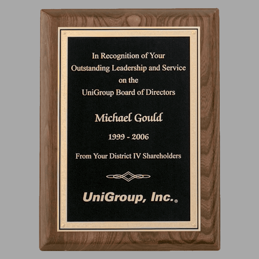 9" x 12" Walnut Piano Plaque w/ Textured Black/Gold – item P4302