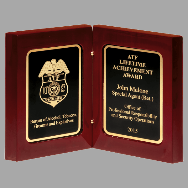 5.375" x 4.25" x 1.875" Rosewood Book Award Plaque – item P4834