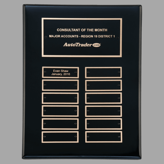 9" x 12" 12 Black Piano Plate Perpetual Plaque – item P5062