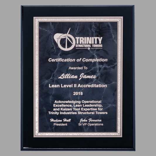 9" x 12" Black Plaque w/ Gray Marble/Silver Florentine – item P5353