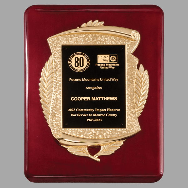 11" x 15" Rosewood Piano Plaque w/ Gold Scroll Frame – item P5473