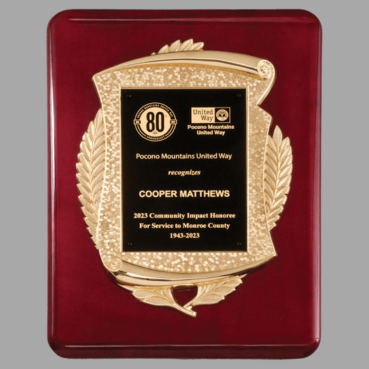 11" x 15" Rosewood Piano Plaque w/ Gold Scroll Frame – item P5473