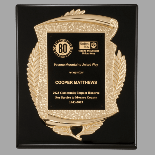 10.5" x 13" Black Plaque w/ Gold Scroll Frame – item P5479