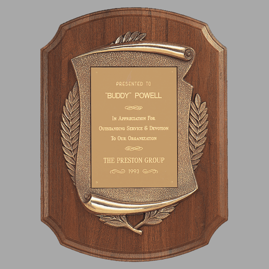 11" x 15" Walnut Notch Corner Plaque w/ Bronze Scroll – item P863