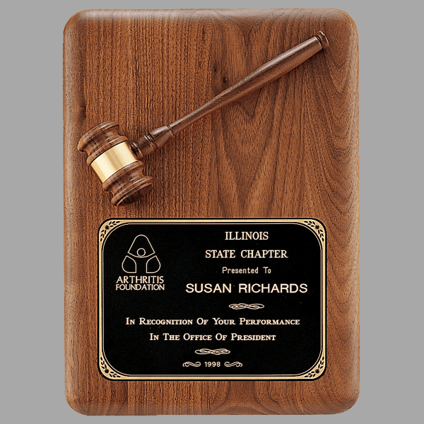 11" x 15" Walnut Plaque w/ Gavel, Band & Black – item PG1687