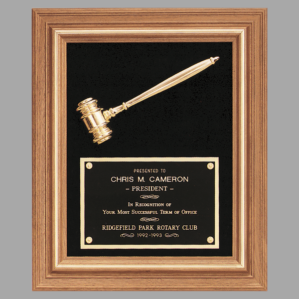 15" x 18" " Gold Electroplated Gavel a Walnut Frame Plaque – item PG2442