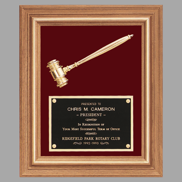 15" x 18" " Gold Electroplated Gavel a Walnut Frame Plaque – item PG3412
