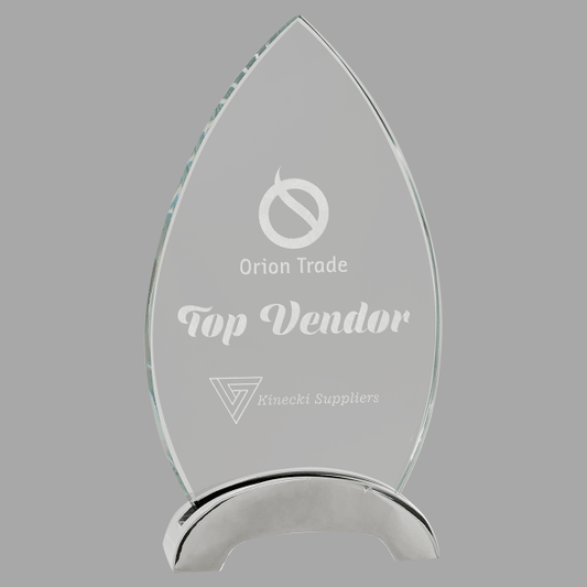 7.5" Oval Platinum Glass Award – item PLG06