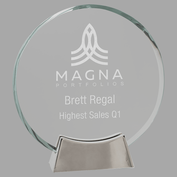 7.25" Round Platinum Glass Award – item PLG27