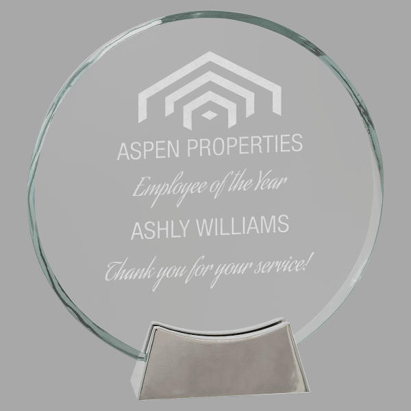 8" Round Platinum Glass Award – item PLG28