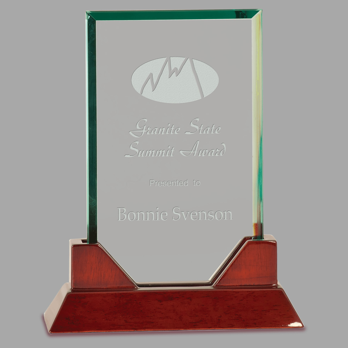 8 3/4" Rectangle Prestige Glass with Rosewood Piano Finish Base — PTG52