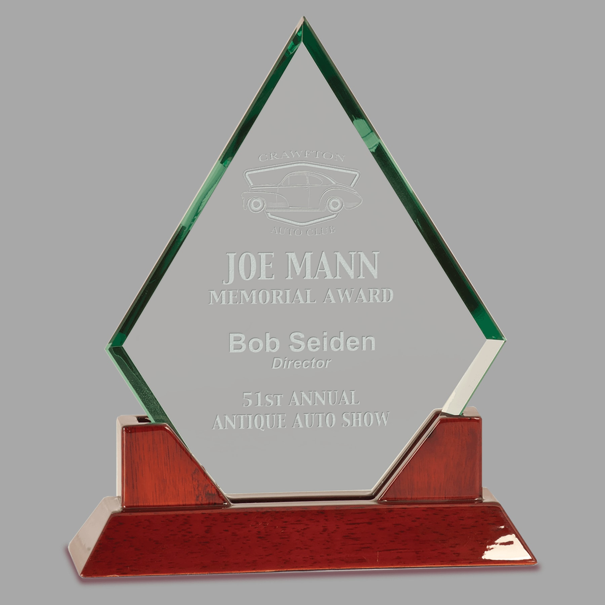 9 1/2" Jade Diamond Prestige Glass with Rosewood Piano Finish Base — PTG73