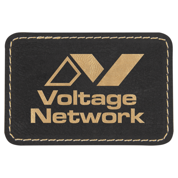 3" x 2" Black/Gold Rectangle Leatherette Patch with Adhesive – item PTH106 image 3