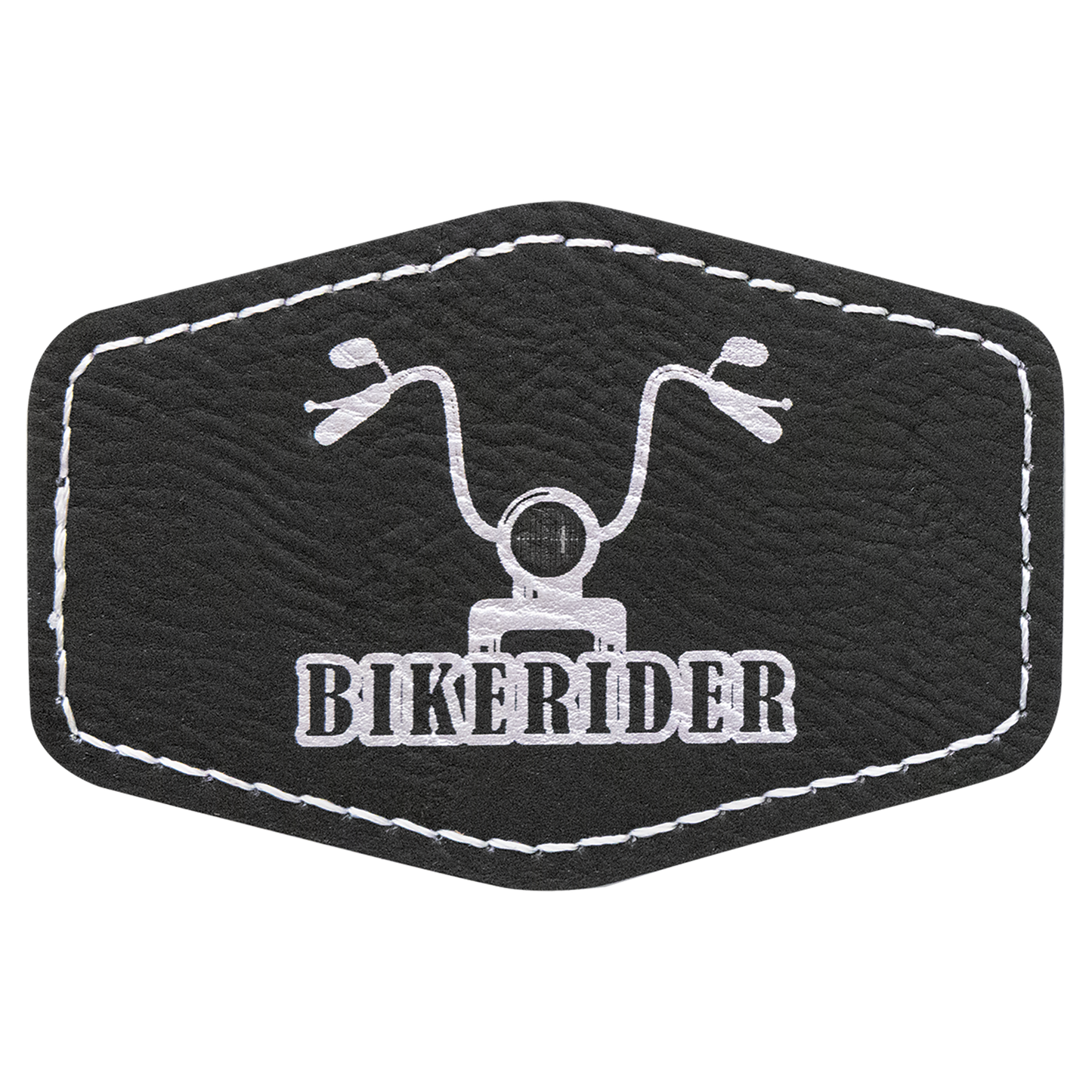 3" x 2" Black/Silver Hex Leatherette Patch with Adhesive – item PTH133