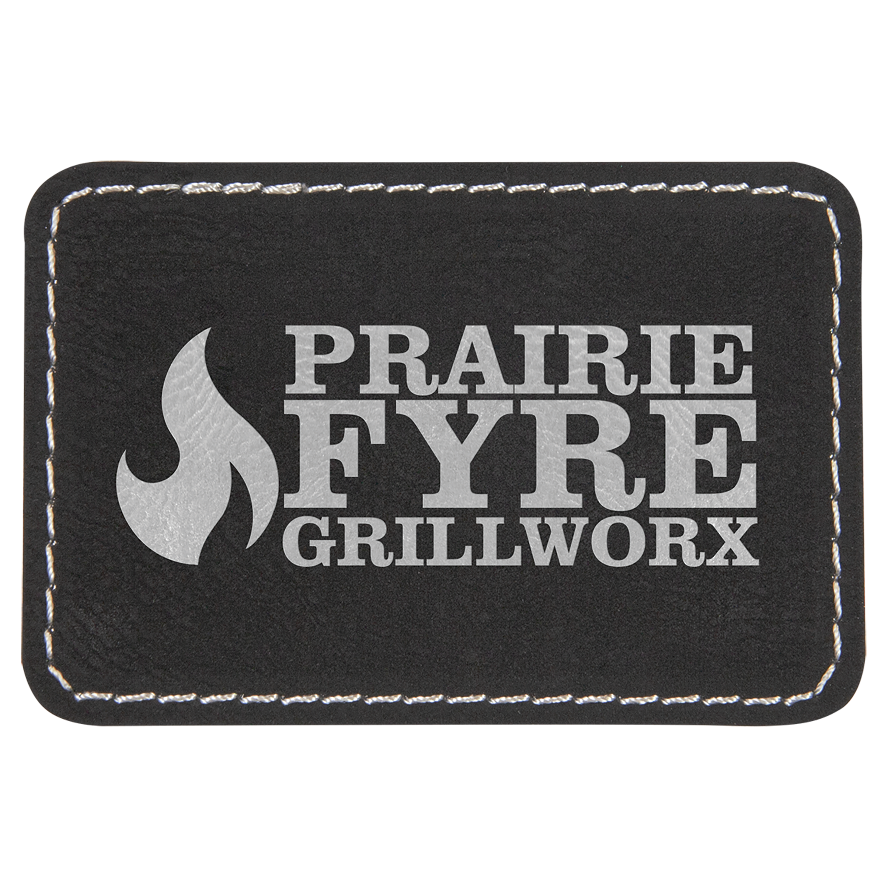 3" x 2" Black/Silver Rectangle Leatherette Patch with Pro – item PTH173