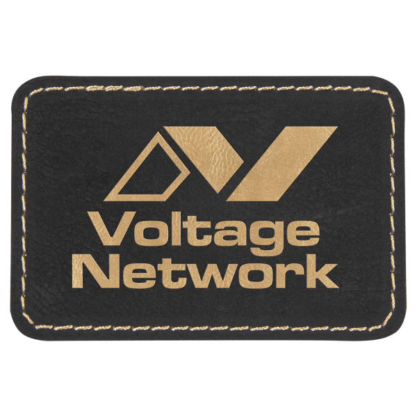 3" x 2" Black/Gold Rectangle Leatherette Patch with Kota Pro – item PTH176 image 3