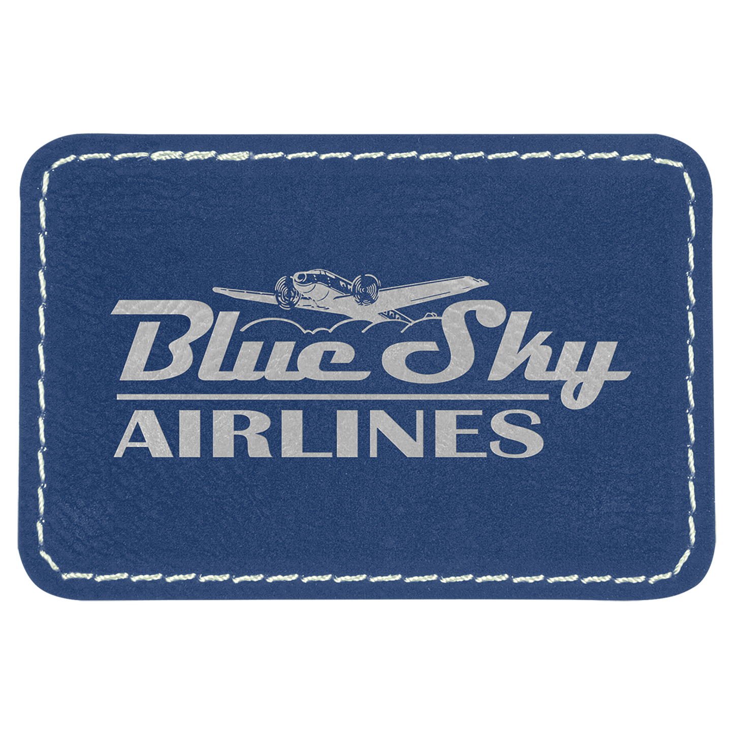 3" x 2" Blue/Silver Rectangle Leatherette Patch with Pro – item PTH179