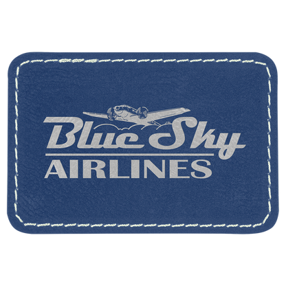 3" x 2" Blue/Silver Rectangle Leatherette Patch with Pro – item PTH179