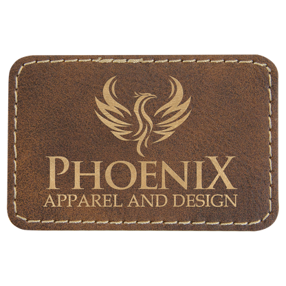3" x 2" Rustic/Gold Rectangle Leatherette Patch with Pro – item PTH180