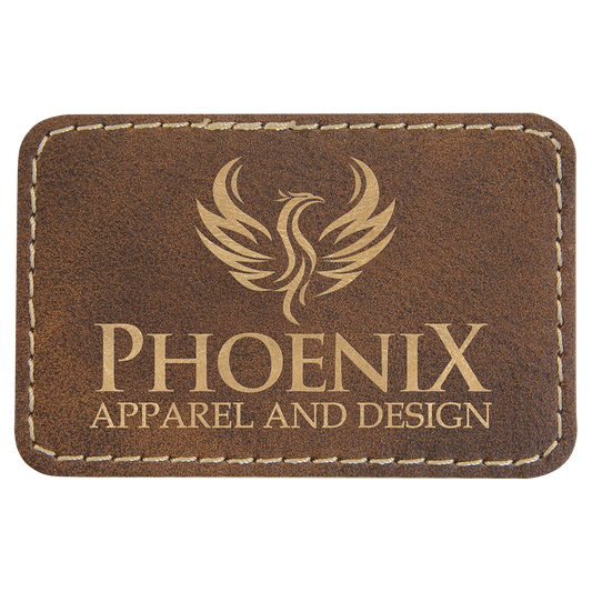 3" x 2" Rustic/Gold Rectangle Leatherette Patch with Pro – item PTH180
