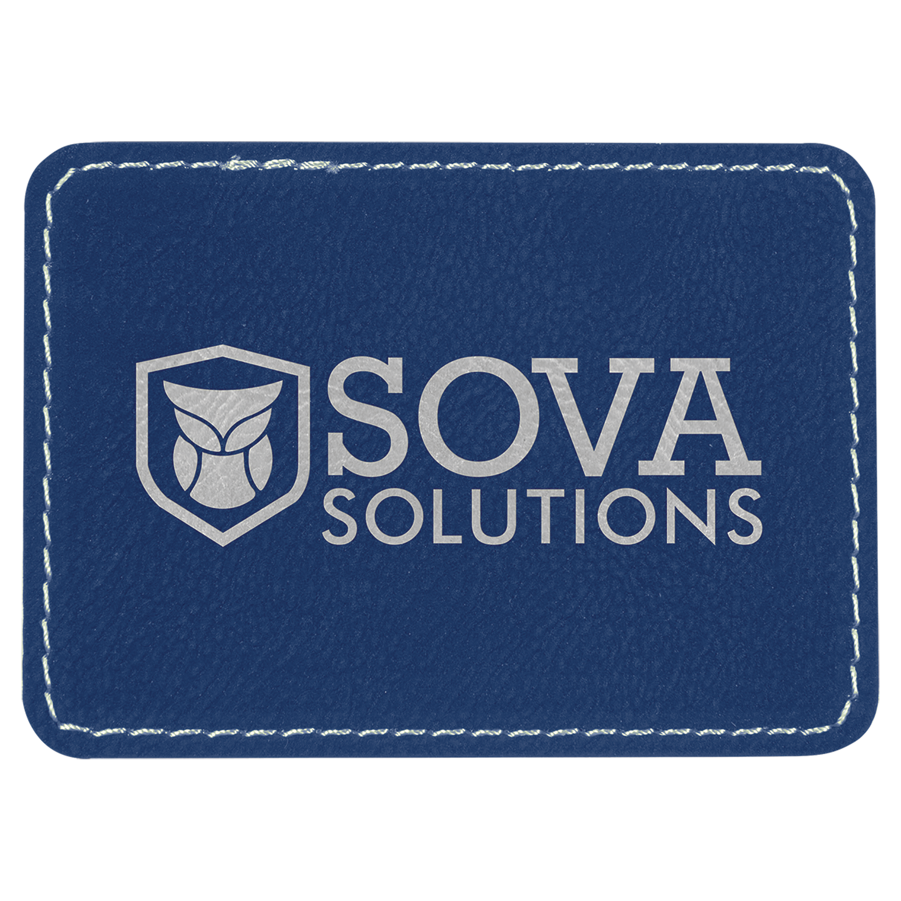 3.5" x 2.5" Blue/Silver Rectangle Leatherette Patch with Pro – item PTH279