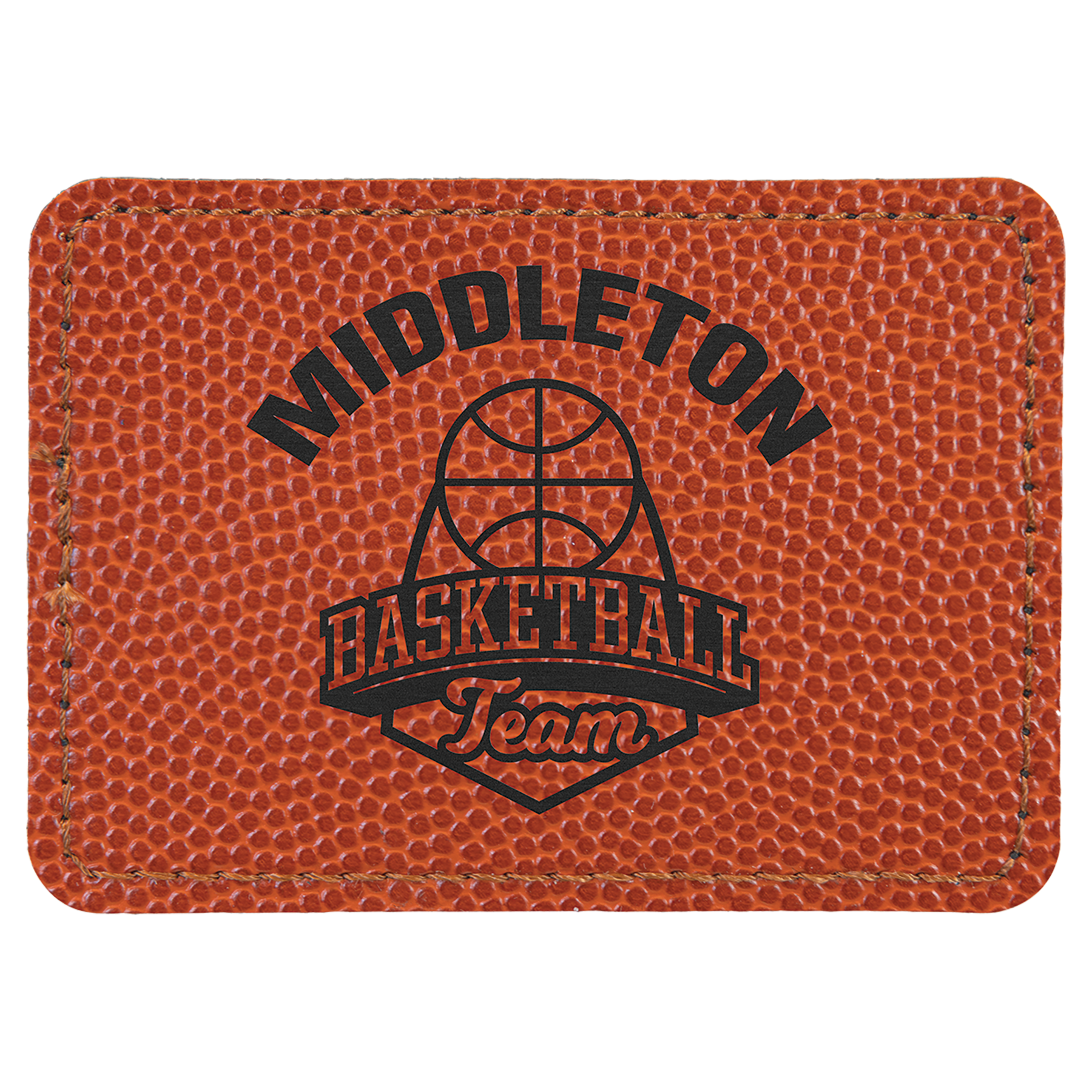3.5" x 2.5" Basketball Rectangle Leatherette Patch with Pro – item PTH286