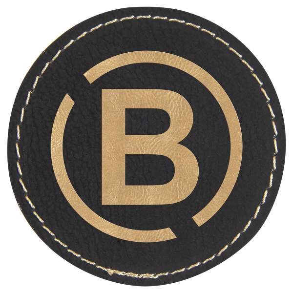 2.5" x 2.5" Black/Gold Round Leatherette Patch with Adhesive – item PTH306 image 3