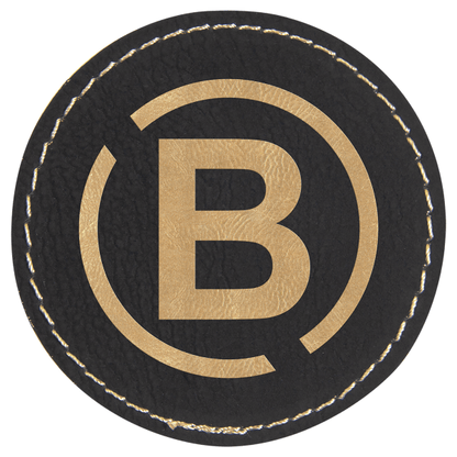 2.5" x 2.5" Black/Gold Round Leatherette Patch with Adhesive – item PTH306 image 3