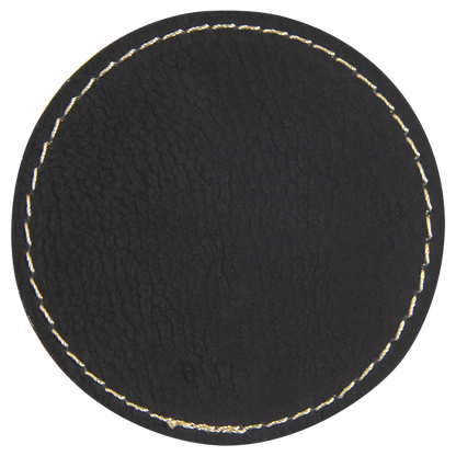 2.5" x 2.5" Black/Gold Round Leatherette Patch with Adhesive – item PTH306 image 2