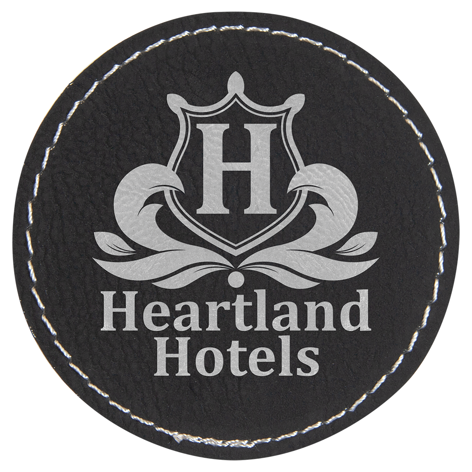 2.5" x 2.5" Black/Silver Round Leatherette Patch with Pro – item PTH353