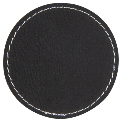 2.5" x 2.5" Black/Silver Round Leatherette Patch with Pro – item PTH353 image 2