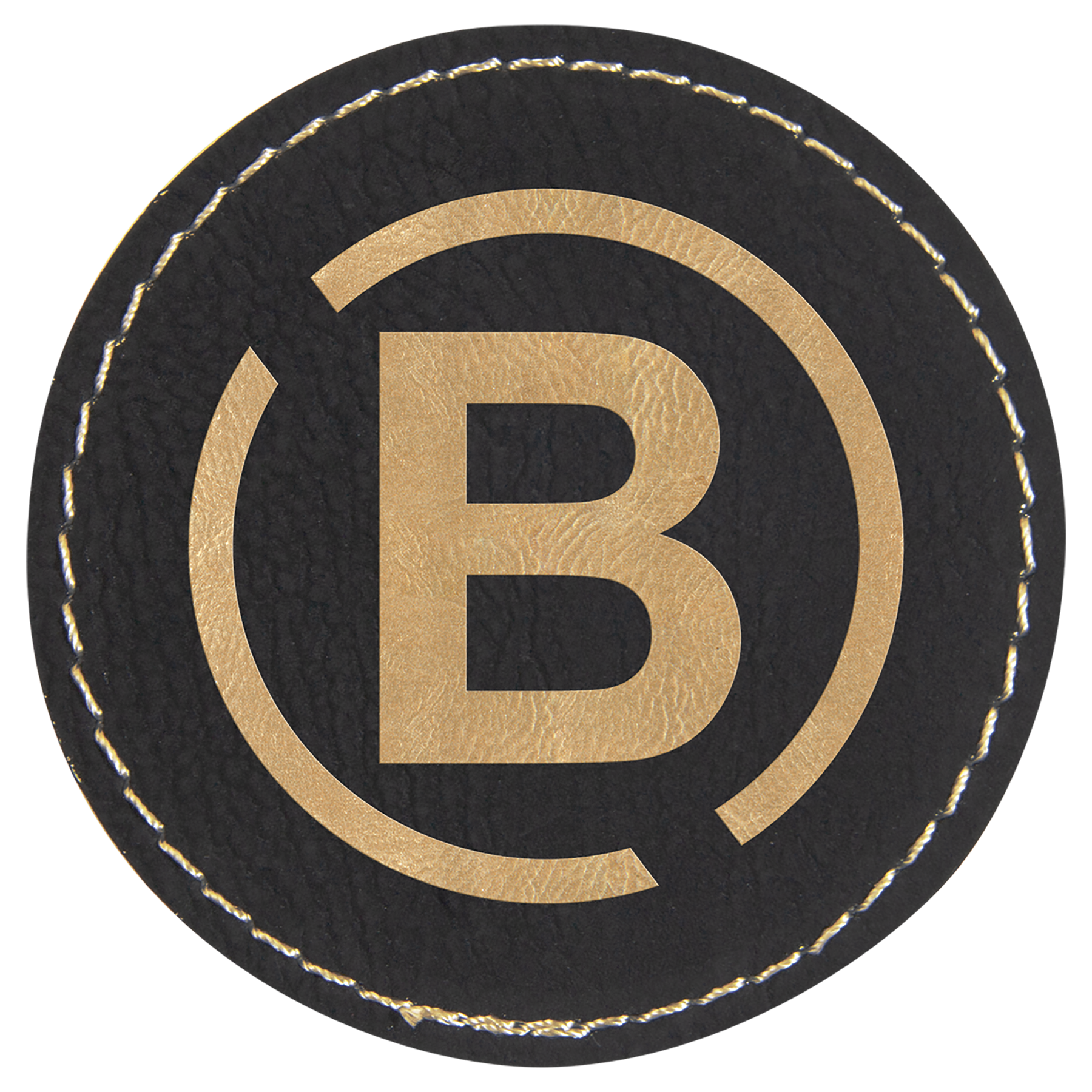 2.5" x 2.5" Black/Gold Round Leatherette Patch with Kota Pro – item PTH356