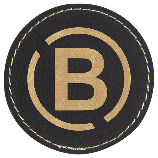 2.5" x 2.5" Black/Gold Round Leatherette Patch with Kota Pro – item PTH356