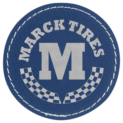 2.5" x 2.5" Blue/Silver Round Leatherette Patch with Pro – item PTH359