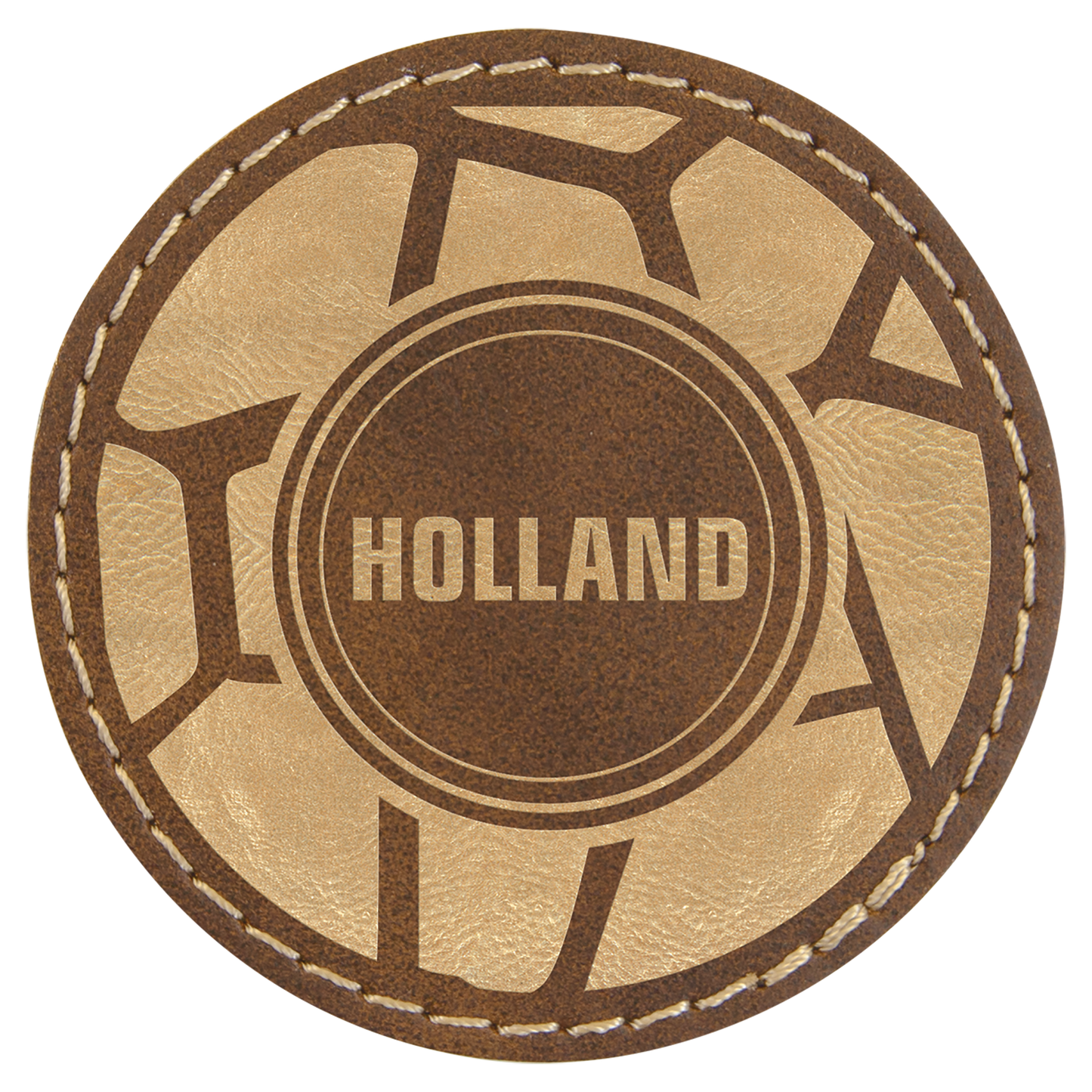 2.5" x 2.5" Rustic/Gold Round Leatherette Patch with Pro – item PTH360