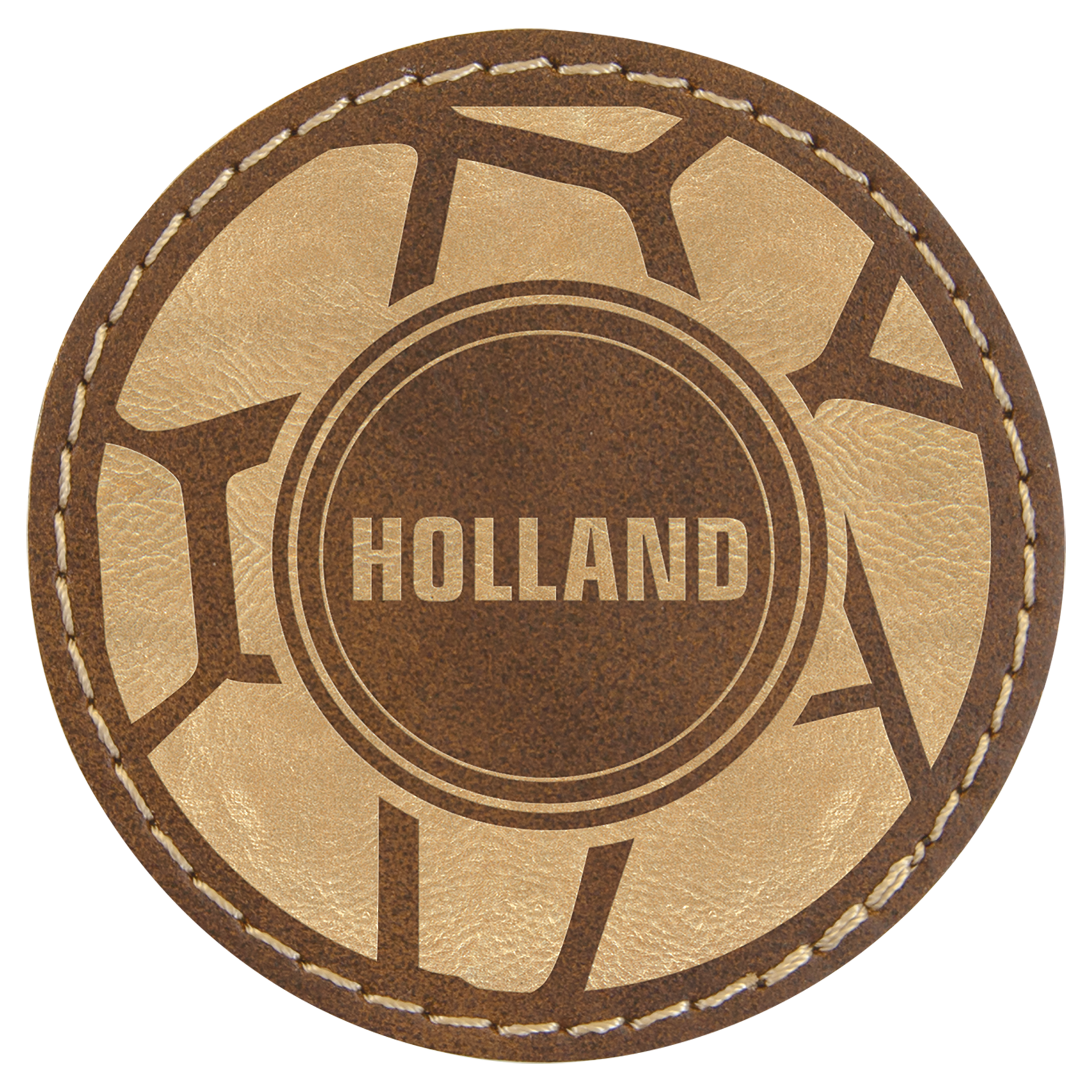 2.5" x 2.5" Rustic/Gold Round Leatherette Patch with Pro – item PTH360