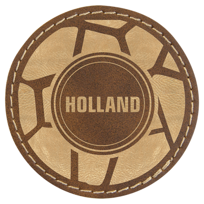 2.5" x 2.5" Rustic/Gold Round Leatherette Patch with Pro – item PTH360