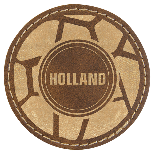 2.5" x 2.5" Rustic/Gold Round Leatherette Patch with Pro – item PTH360