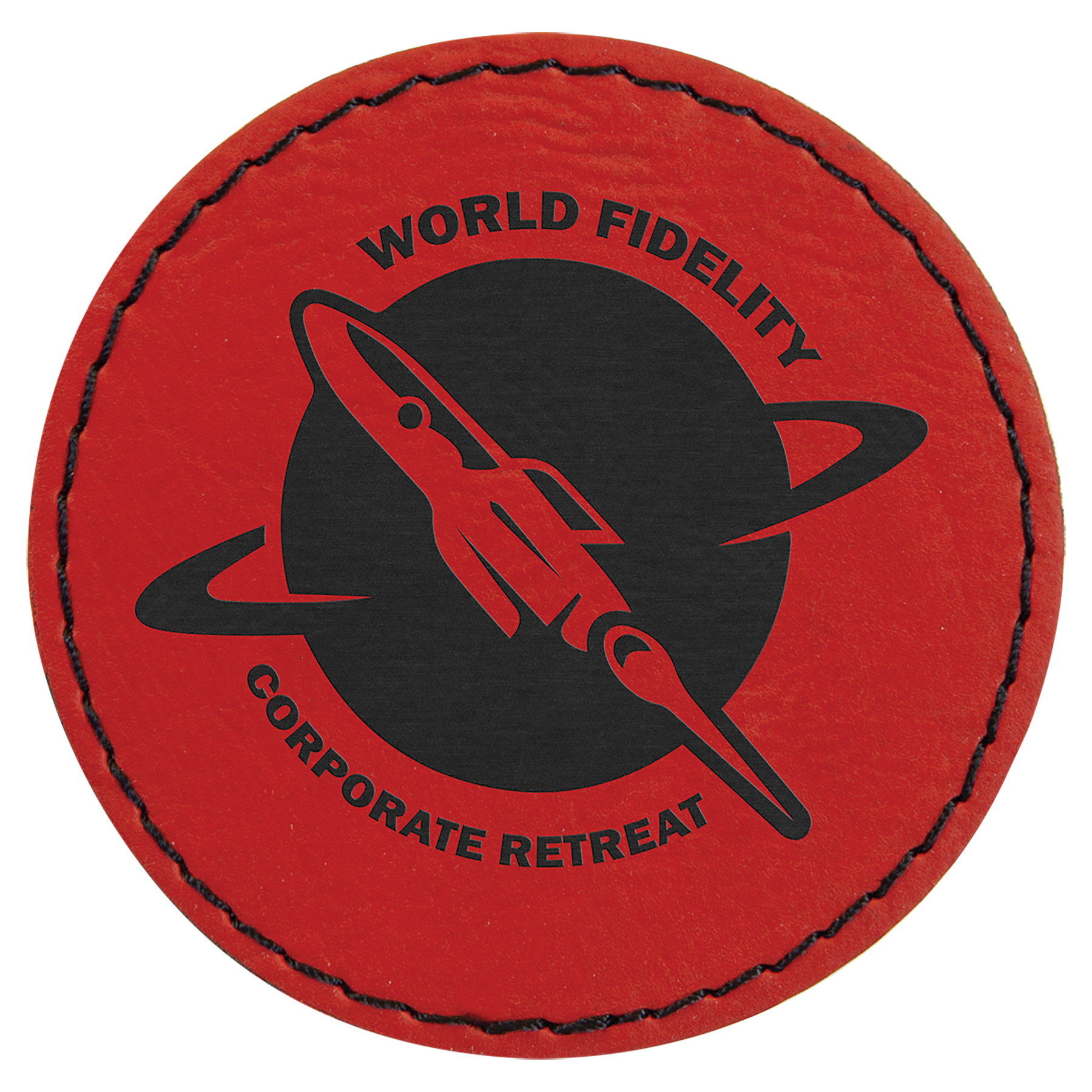 2.5" x 2.5" Red Round Leatherette Patch with Pro Adhesive – item PTH361