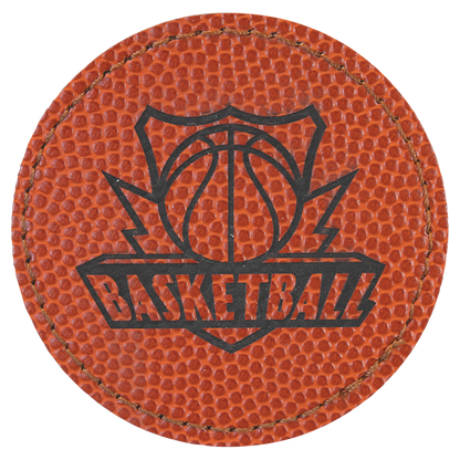 2.5" x 2.5" Basketball Round Leatherette Patch with Kota Pro – item PTH366