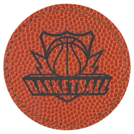 2.5" x 2.5" Basketball Round Leatherette Patch with Kota Pro – item PTH366