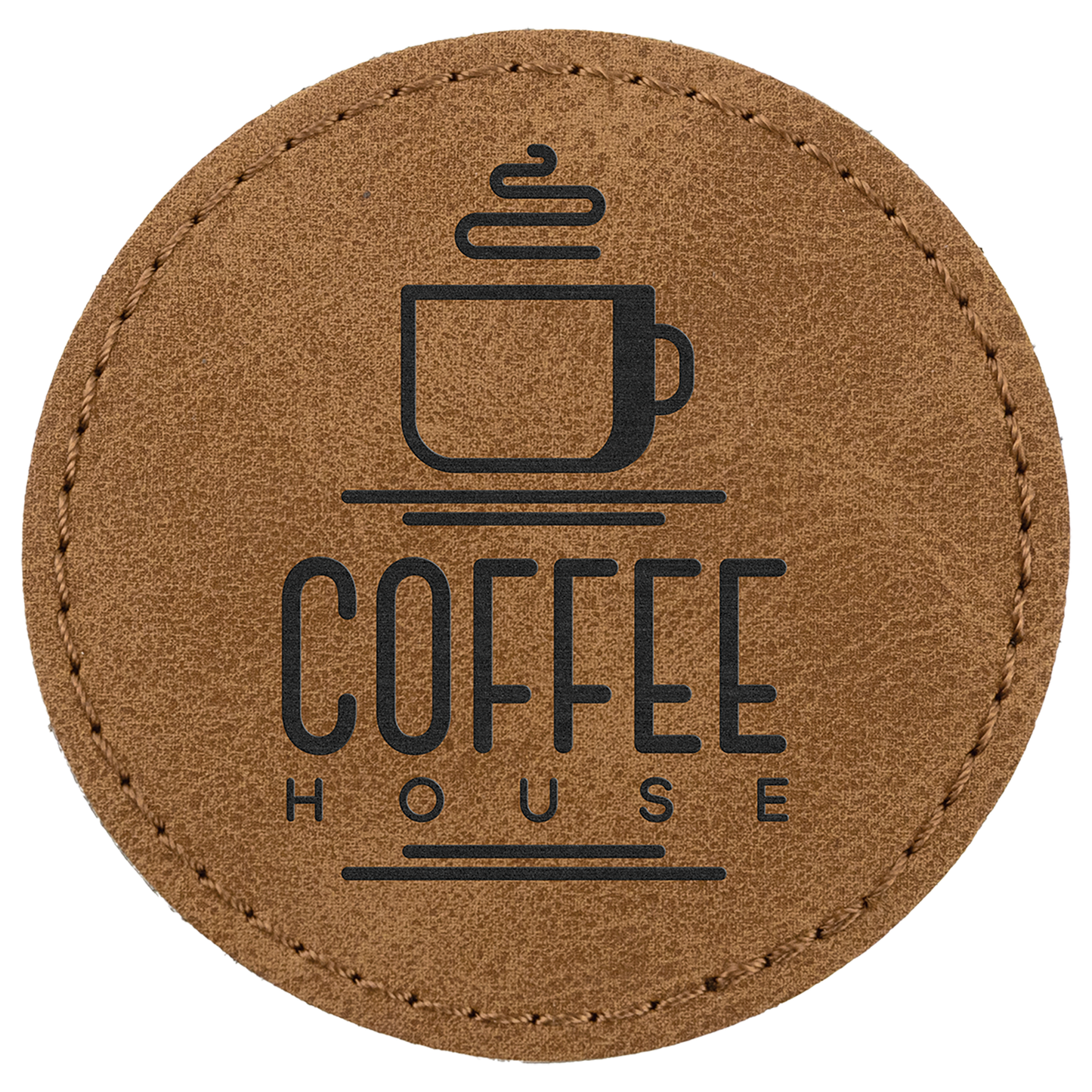 2.5" x 2.5" Medium Brown Round Leatherette Patch Premier – item PTH368