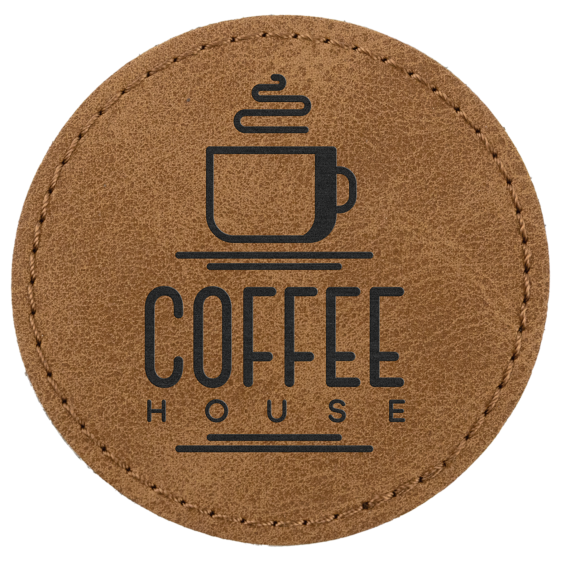 2.5" x 2.5" Medium Brown Round Leatherette Patch Premier – item PTH368