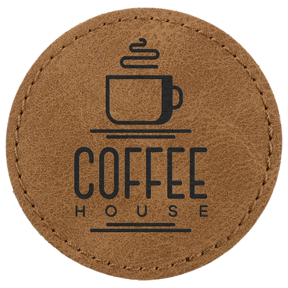2.5" x 2.5" Medium Brown Round Leatherette Patch Premier – item PTH368