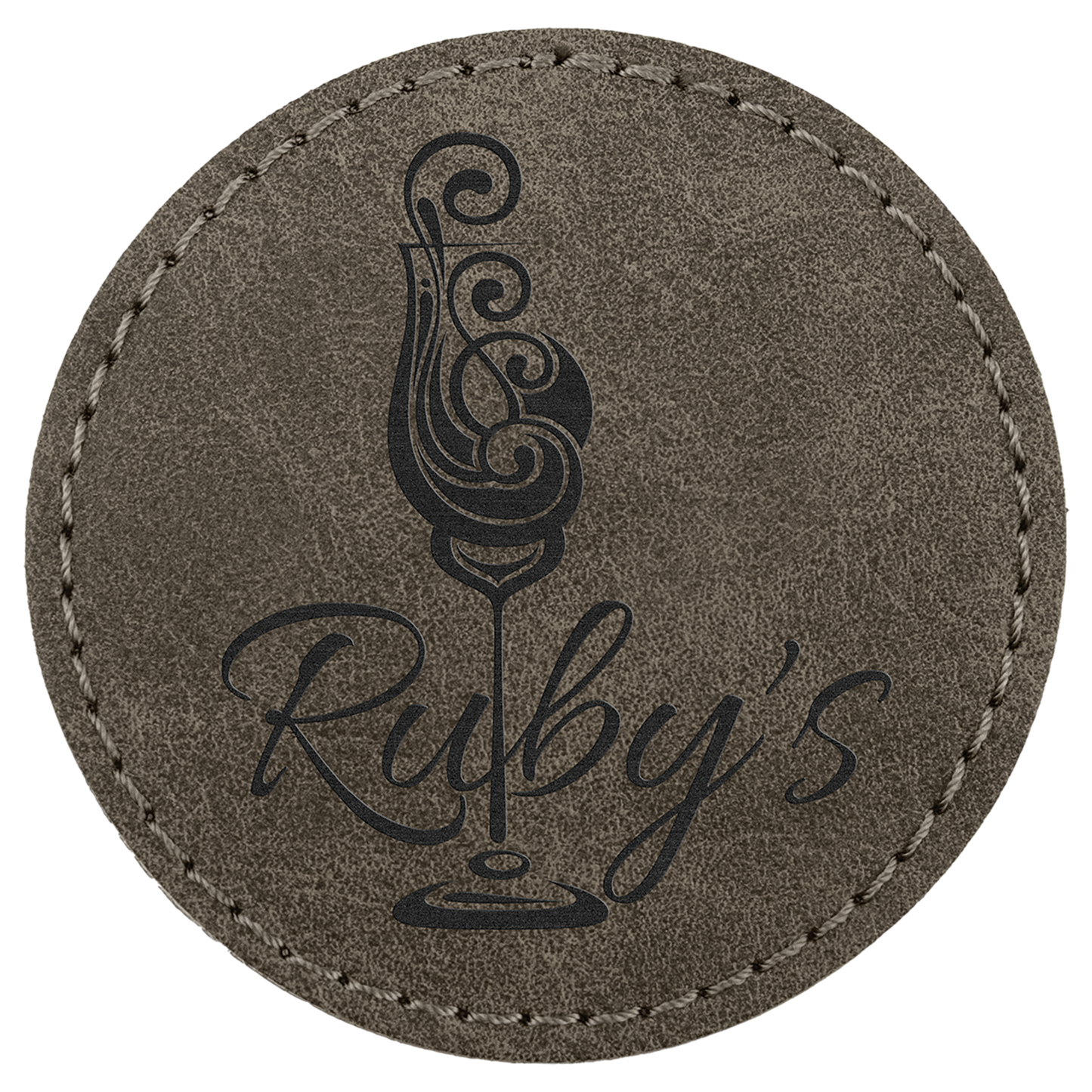 2.5" x 2.5" Dark Gray Round Leatherette Patch Premier – item PTH373